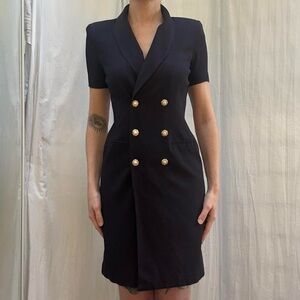 Navy Double Breasted Fitted Mini Dress with Gold Buttons Vintage 90s xs/s